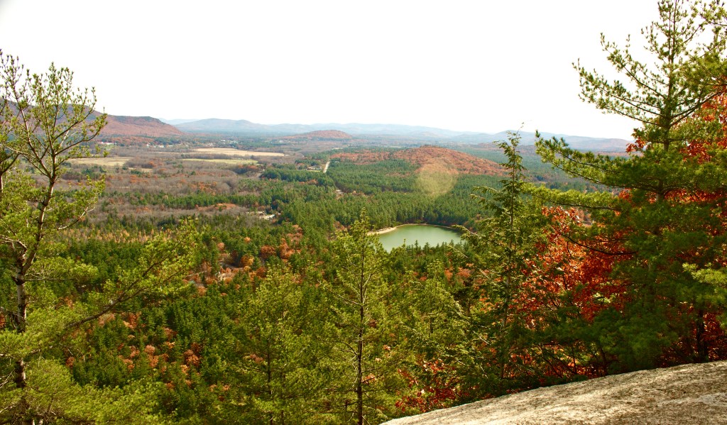 Cathedral Ledge in North Conway, NH. 'Farm by the River' Bed and Breakfast is located about a mile away in the valley of this picture. Recommend the trail rides-$50 an hour. Rider experience is extremely novice-as the terrain is exclusively flat-but still a relaxing way to spend an hour. Friendly, engaged staff.